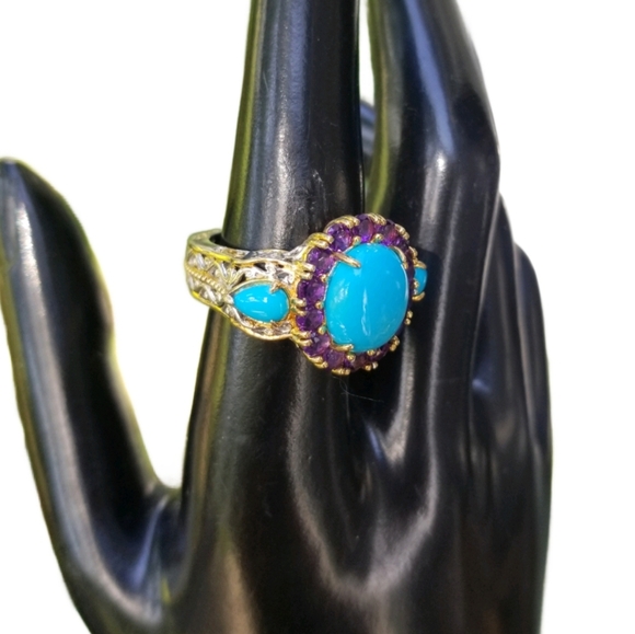 MICHAEL VALITUTTI GEMS EN VOGUE STERLING SILVER, TURQUOISE & AMETHYST RING - Picture 2 of 6